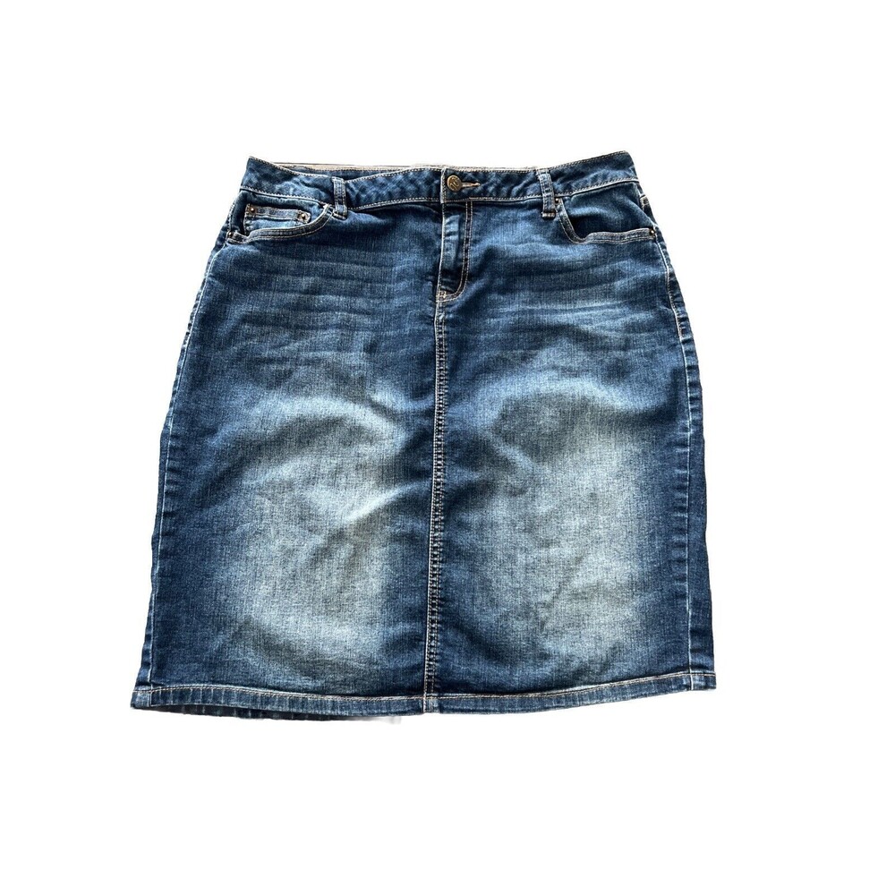 Westport Denim Midi Skirt Womens 10 Blue Jean Stretch Modest Pencil Slit Western